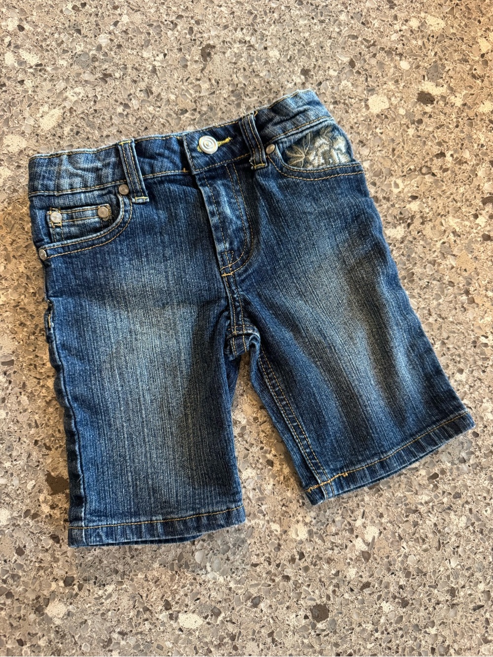Cherokee Baby Girls 12M Denim Capri Jeans Floral Embroidered Adjustable Waist